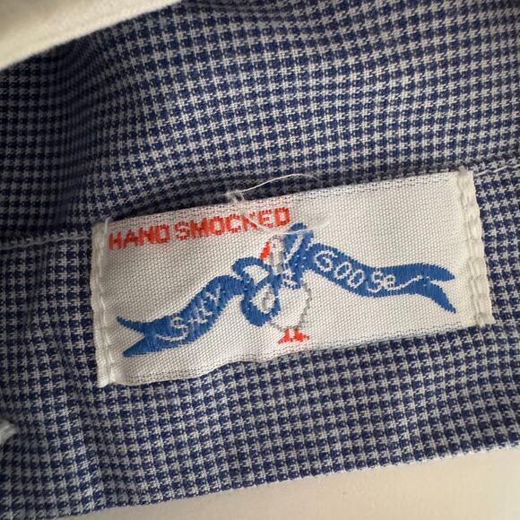 Silly Goose Hand Smocked Summer Beach Collar Dress Tie Back Blue Gingham 24M - Picture 5 of 8